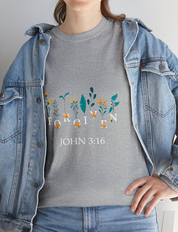 Forgiven - John 3:16 - Unisex Heavy Cotton Tee
