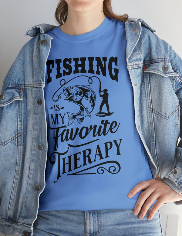 Fishing is my favorite Therapy! in a Unisex Heavy Cotton Tee