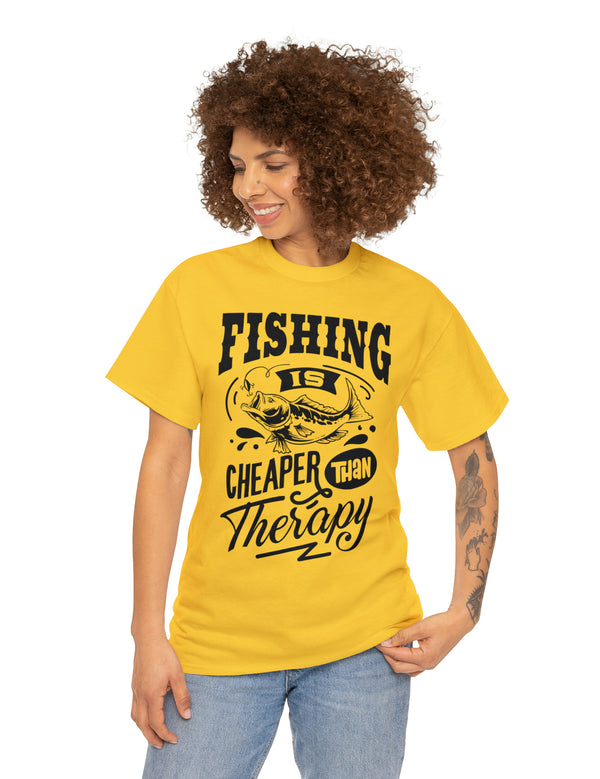 Fishing is cheaper than Therapy! in a Unisex Heavy Cotton Tee