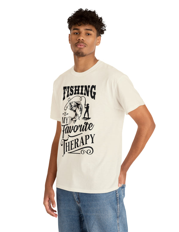 Fishing is my favorite Therapy! in a Unisex Heavy Cotton Tee