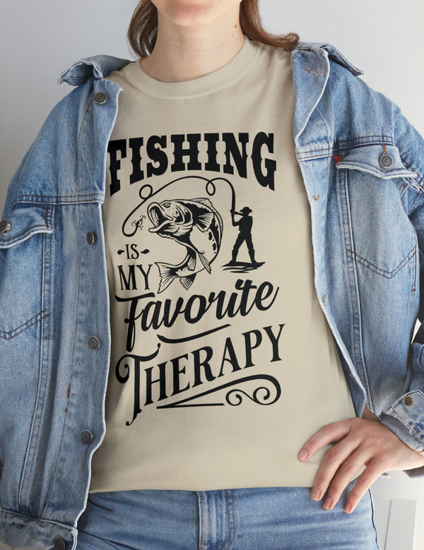 Fishing is my favorite Therapy! in a Unisex Heavy Cotton Tee