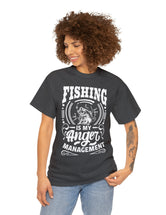 Fishing is my anger management! in a Unisex Heavy Cotton Tee (White on Dark Shirt)