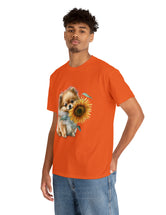 Precious Pomeranian Pup with a Flower - Unisex Heavy Cotton Tee