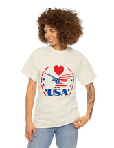 Patriotic USA Shirt with Eagle in Red and Blue - Unisex Heavy Cotton Tee