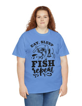 Eat, Sleep, Fish, Repeat! in a super comfortable cotton tee.