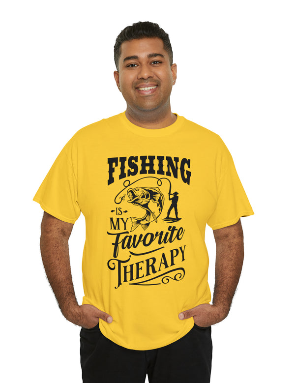 Fishing is my favorite Therapy! in a Unisex Heavy Cotton Tee