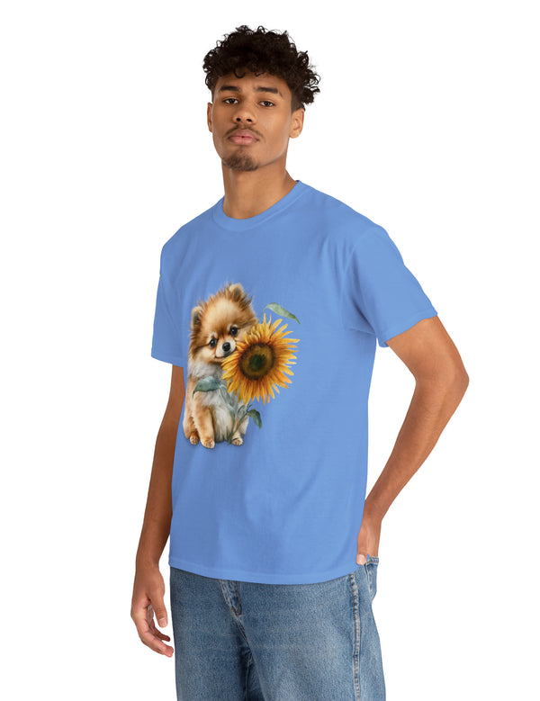 Precious Pomeranian Pup with a Flower - Unisex Heavy Cotton Tee