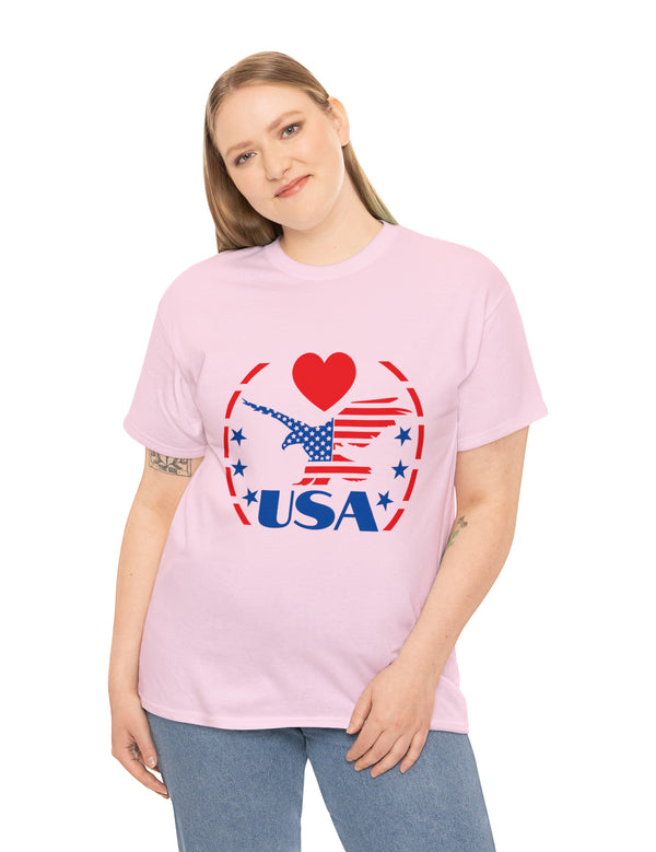 Patriotic USA Shirt with Eagle in Red and Blue - Unisex Heavy Cotton Tee