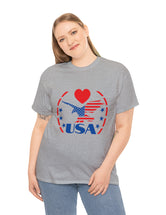 Patriotic USA Shirt with Eagle in Red and Blue - Unisex Heavy Cotton Tee