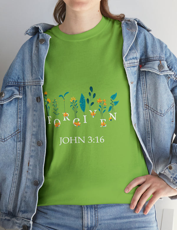 Forgiven - John 3:16 - Unisex Heavy Cotton Tee