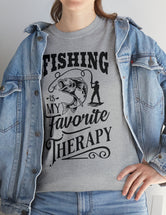 Fishing is my favorite Therapy! in a Unisex Heavy Cotton Tee