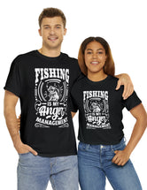 Fishing is my anger management! in a Unisex Heavy Cotton Tee (White on Dark Shirt)