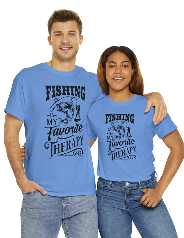 Fishing is my favorite Therapy! in a Unisex Heavy Cotton Tee