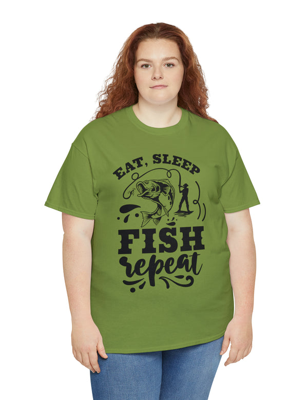 Eat, Sleep, Fish, Repeat! in a super comfortable cotton tee.