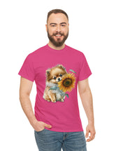 Precious Pomeranian Pup with a Flower - Unisex Heavy Cotton Tee