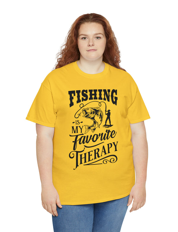 Fishing is my favorite Therapy! in a Unisex Heavy Cotton Tee