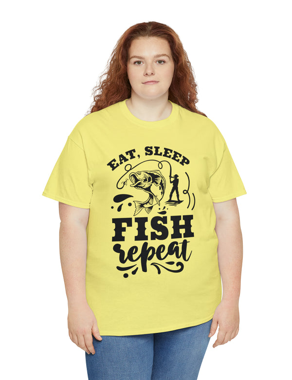 Eat, Sleep, Fish, Repeat! in a super comfortable cotton tee.