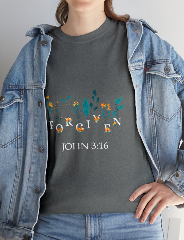 Forgiven - John 3:16 - Unisex Heavy Cotton Tee