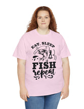 Eat, Sleep, Fish, Repeat! in a super comfortable cotton tee.