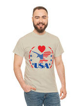 Patriotic USA Shirt with Eagle in Red and Blue - Unisex Heavy Cotton Tee