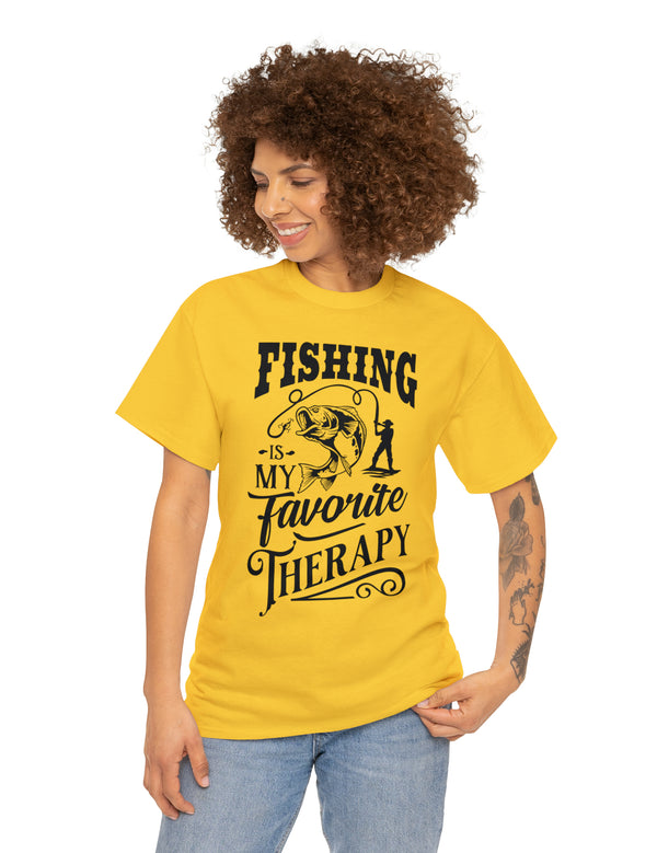 Fishing is my favorite Therapy! in a Unisex Heavy Cotton Tee