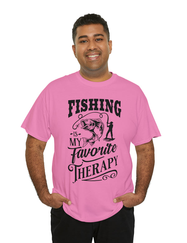 Fishing is my favorite Therapy! in a Unisex Heavy Cotton Tee