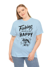 Fishing makes me Happy! In a Unisex Heavy Cotton Tee