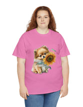 Precious Pomeranian Pup with a Flower - Unisex Heavy Cotton Tee