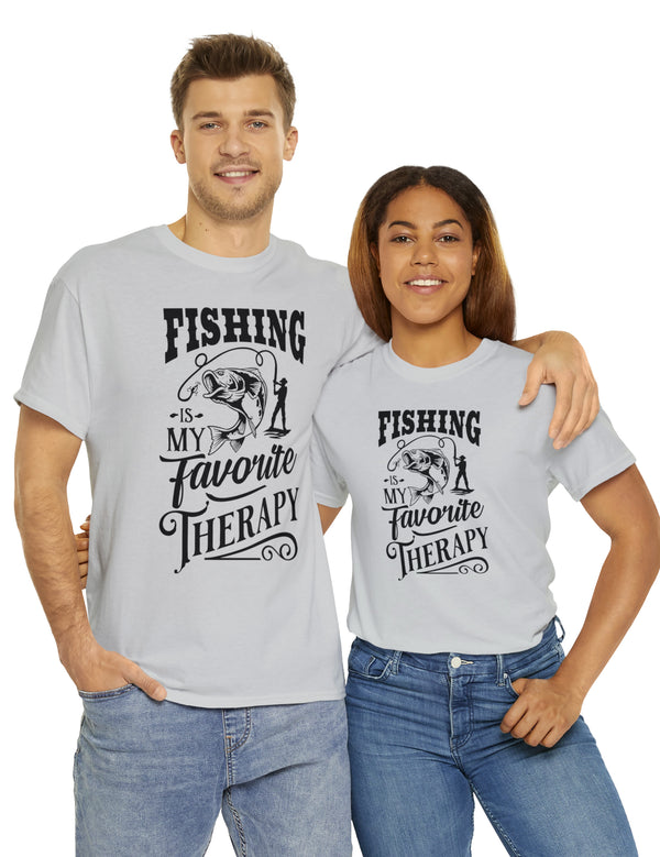 Fishing is my favorite Therapy! in a Unisex Heavy Cotton Tee