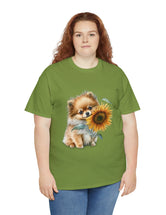 Precious Pomeranian Pup with a Flower - Unisex Heavy Cotton Tee