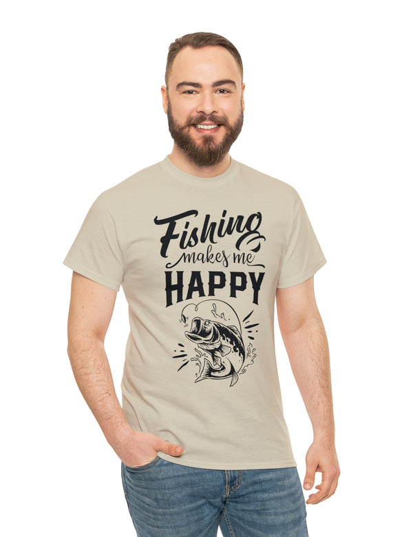 Fishing makes me Happy! In a Unisex Heavy Cotton Tee