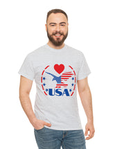 Patriotic USA Shirt with Eagle in Red and Blue - Unisex Heavy Cotton Tee