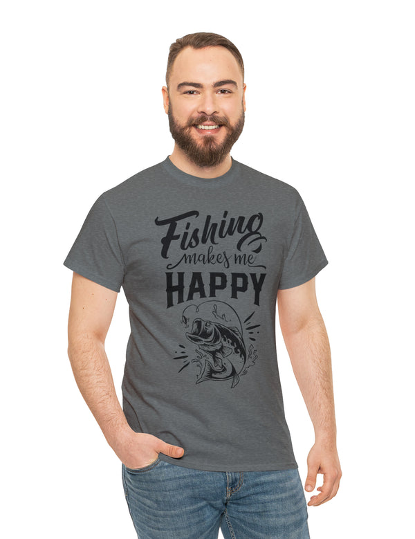 Fishing makes me Happy! In a Unisex Heavy Cotton Tee