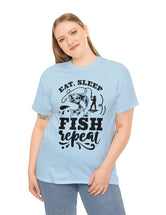 Eat, Sleep, Fish, Repeat! in a super comfortable cotton tee.