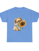 Precious Pomeranian Pup with a Flower - Unisex Heavy Cotton Tee