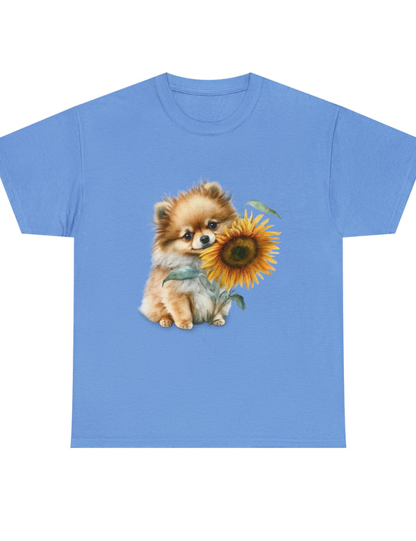 Precious Pomeranian Pup with a Flower - Unisex Heavy Cotton Tee