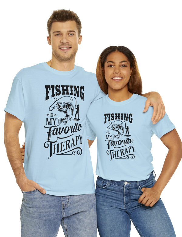 Fishing is my favorite Therapy! in a Unisex Heavy Cotton Tee