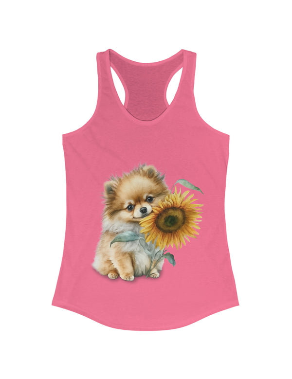 Pomeranian baby pup and flower in this Women's Ideal Racerback Tank